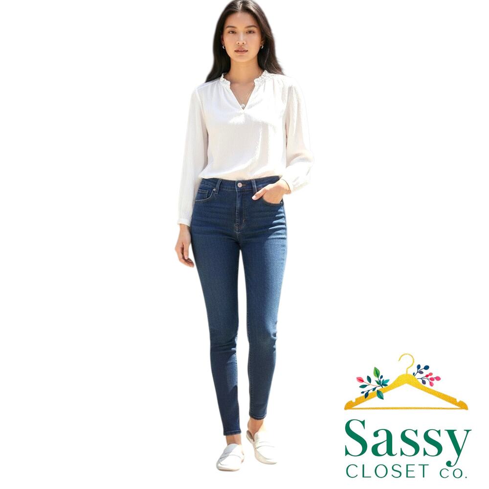 Ann Taylor Dark Wash Skinny Jeans 10 High Rise Stretch Denim The Skinny EUC